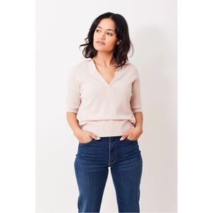 White + Warren Cashmere Elbow Sleeve Polo Sweater NWT